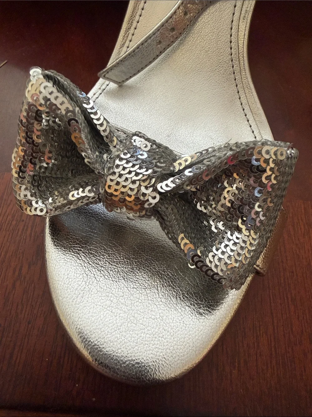 Michael Kors Silver Sequin Bow Ankle-Strap Heels